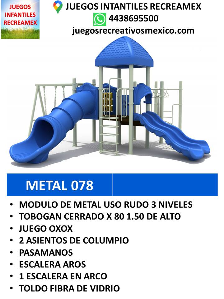 modulo de metal con tobogan, pasamanos, columpio, juego xoxo